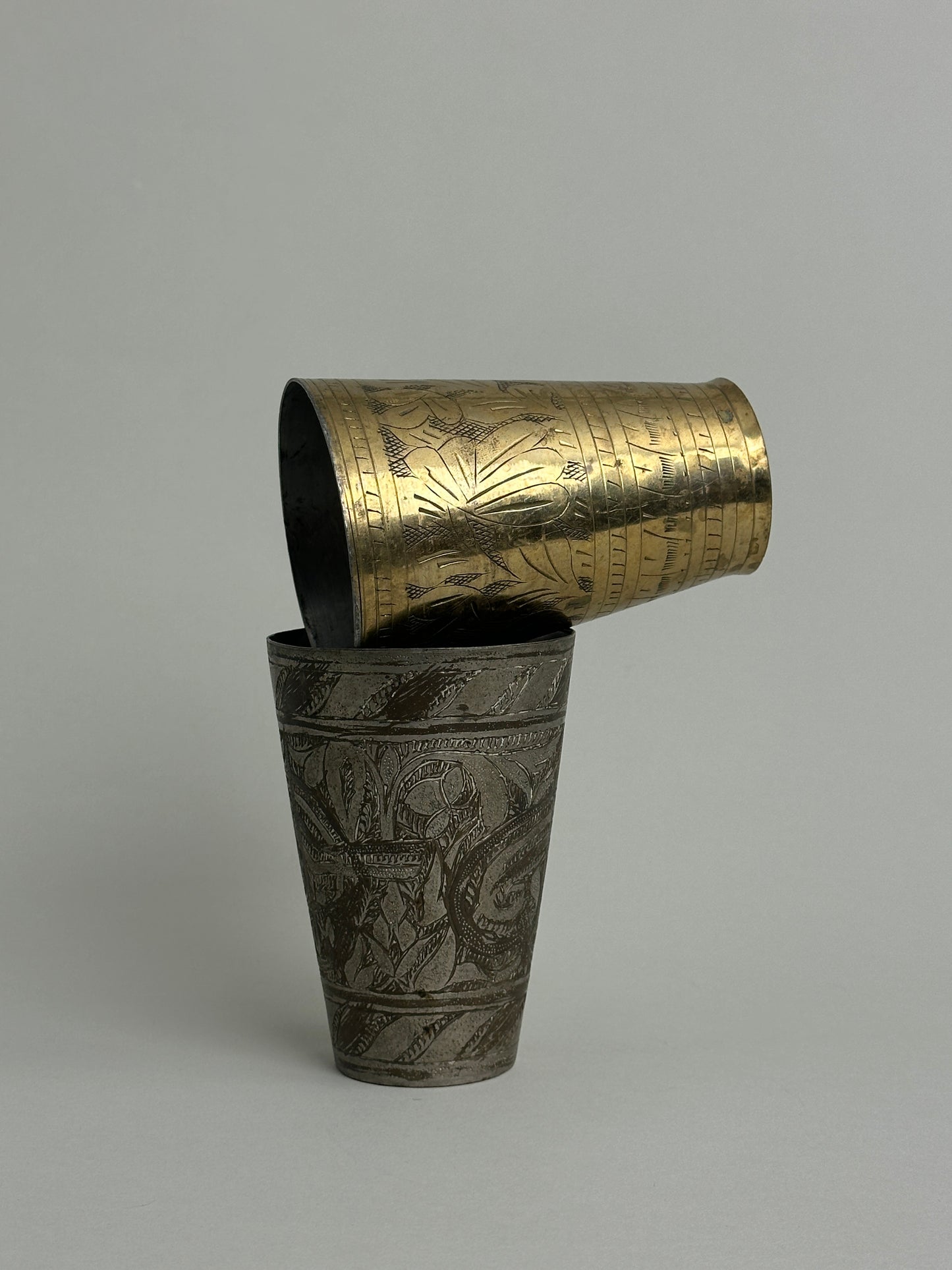 ETCHED BRASS LASSI CUP / VASE - INDIA