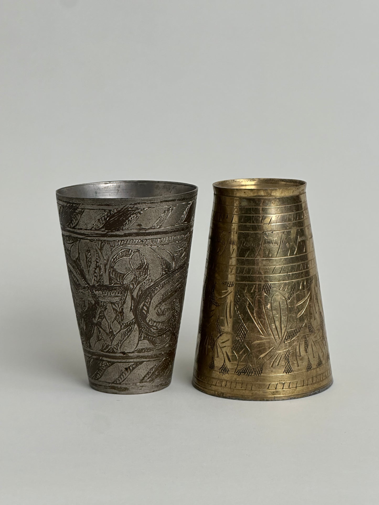 ETCHED BRASS LASSI CUP / VASE - INDIA
