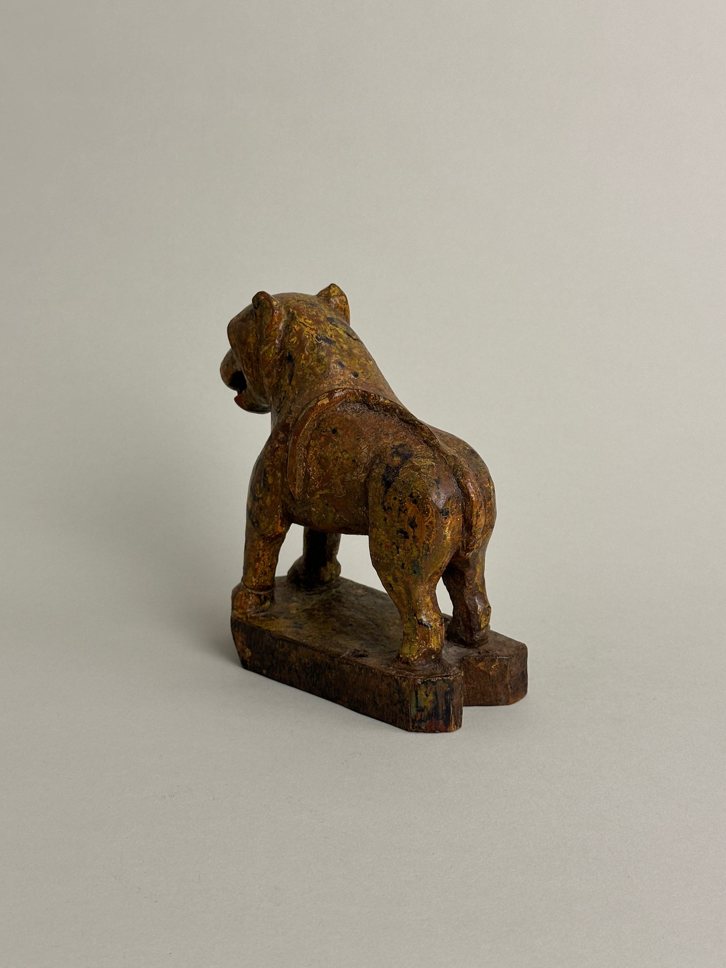 HAND CARVED PATINATED WOODEN LION OBJET