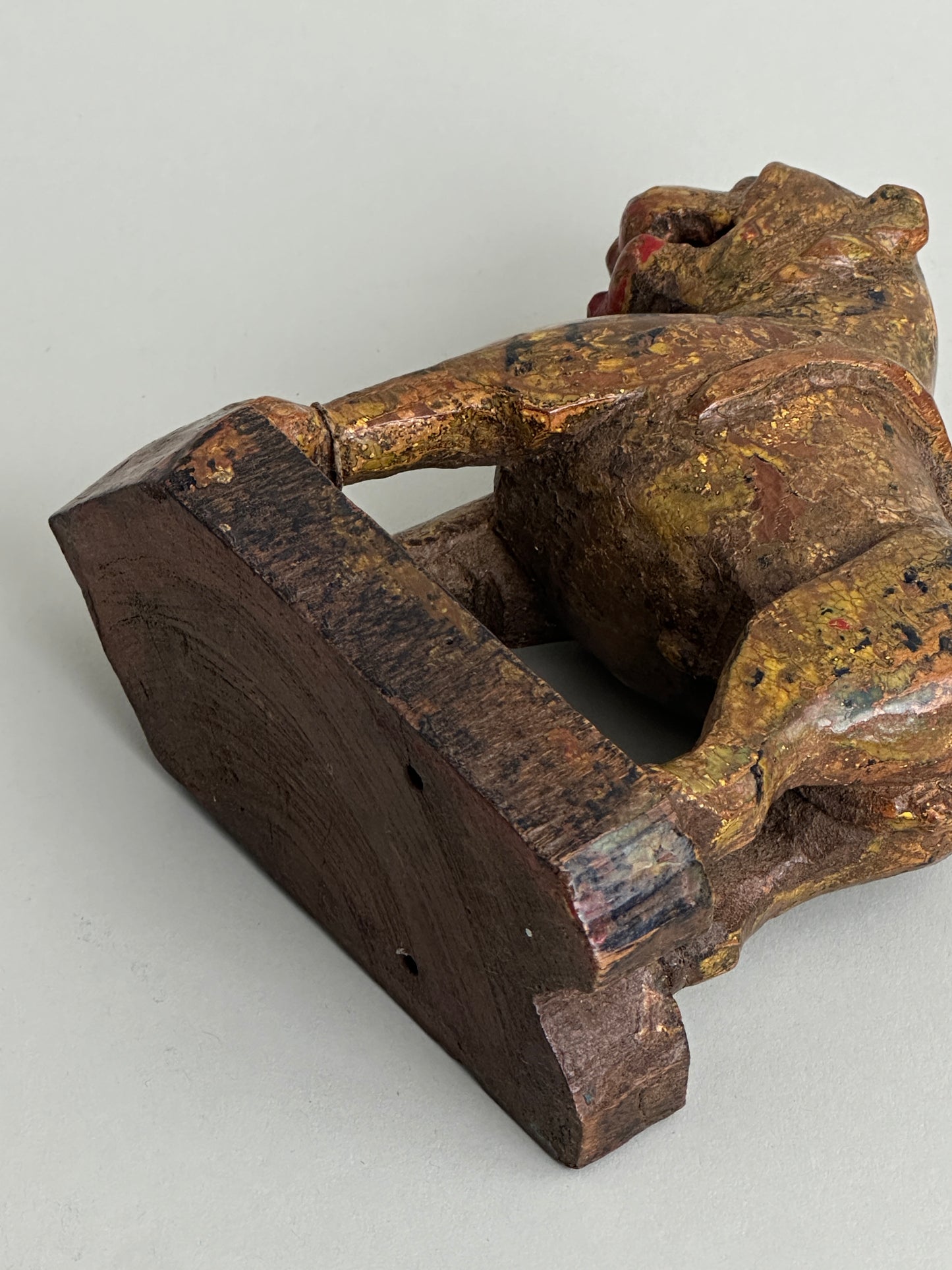 HAND CARVED PATINATED WOODEN LION OBJET
