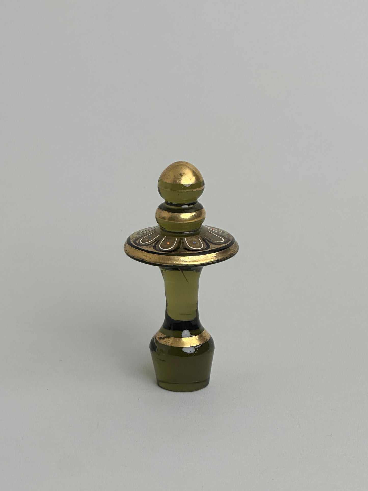 MID CENTURY PAINTED GLASS DECANTER BOTTLE STOPPER