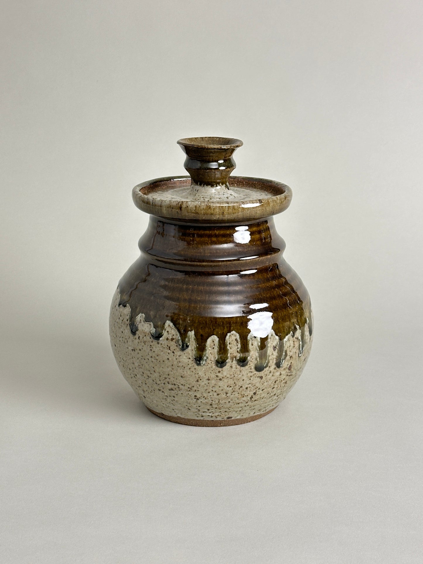 LIDDED STONEWARE JAR / CONTAINER - SIGNED "CODUTI"