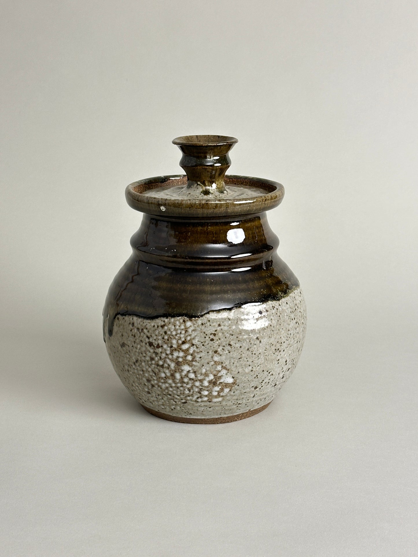 LIDDED STONEWARE JAR / CONTAINER - SIGNED "CODUTI"