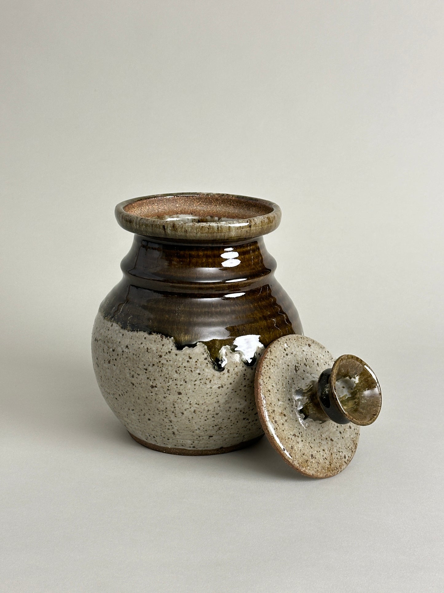 LIDDED STONEWARE JAR / CONTAINER - SIGNED "CODUTI"