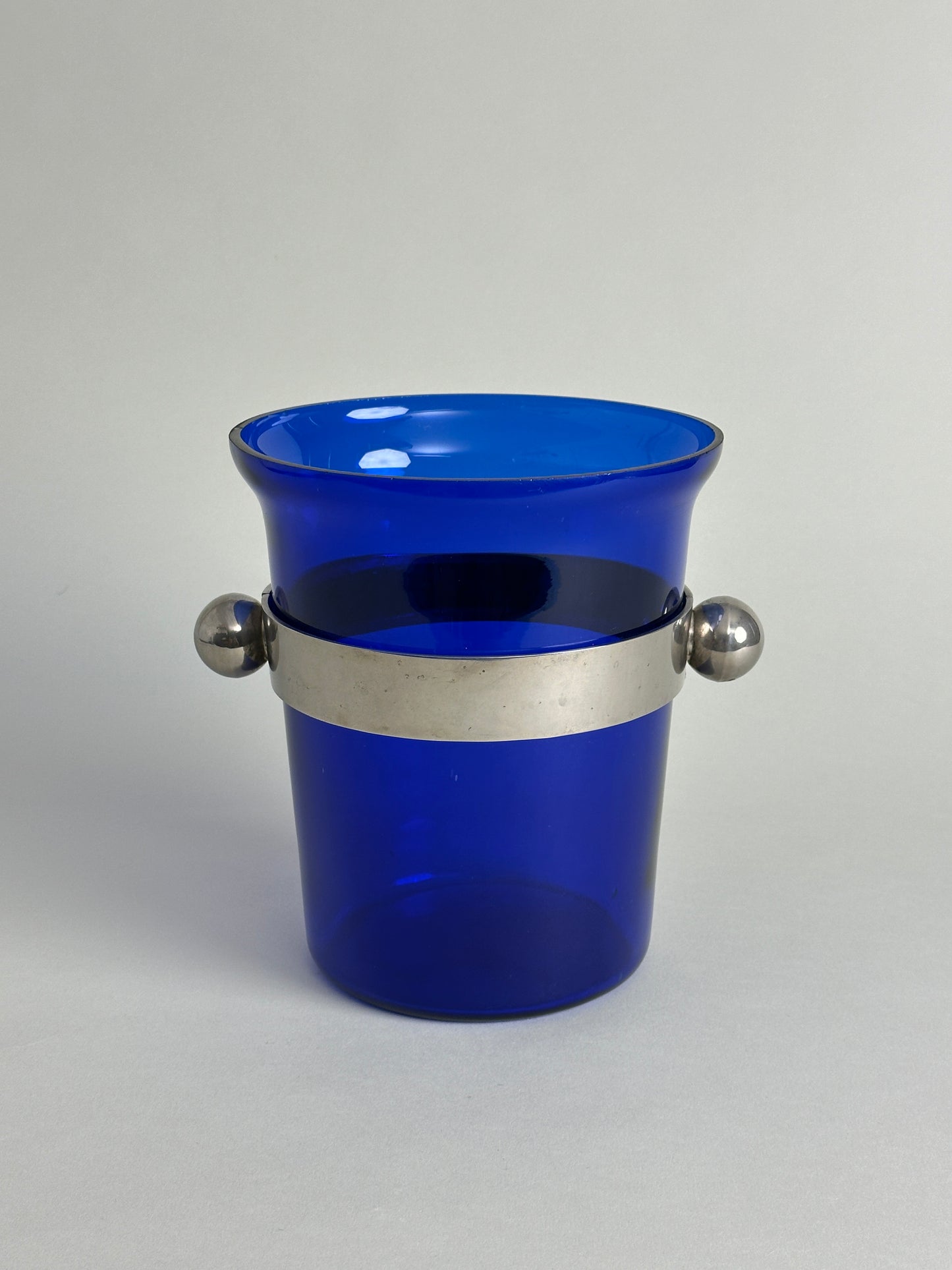 MCM BLUE GLASS AND SILVER ICE / CHAMPAGNE BUCKET - ART DECO