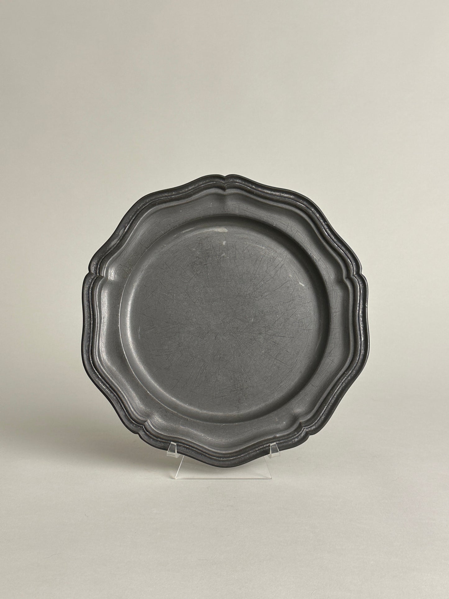 PEWTER PLATE WITH SCALLOPED EDGE - MARKED