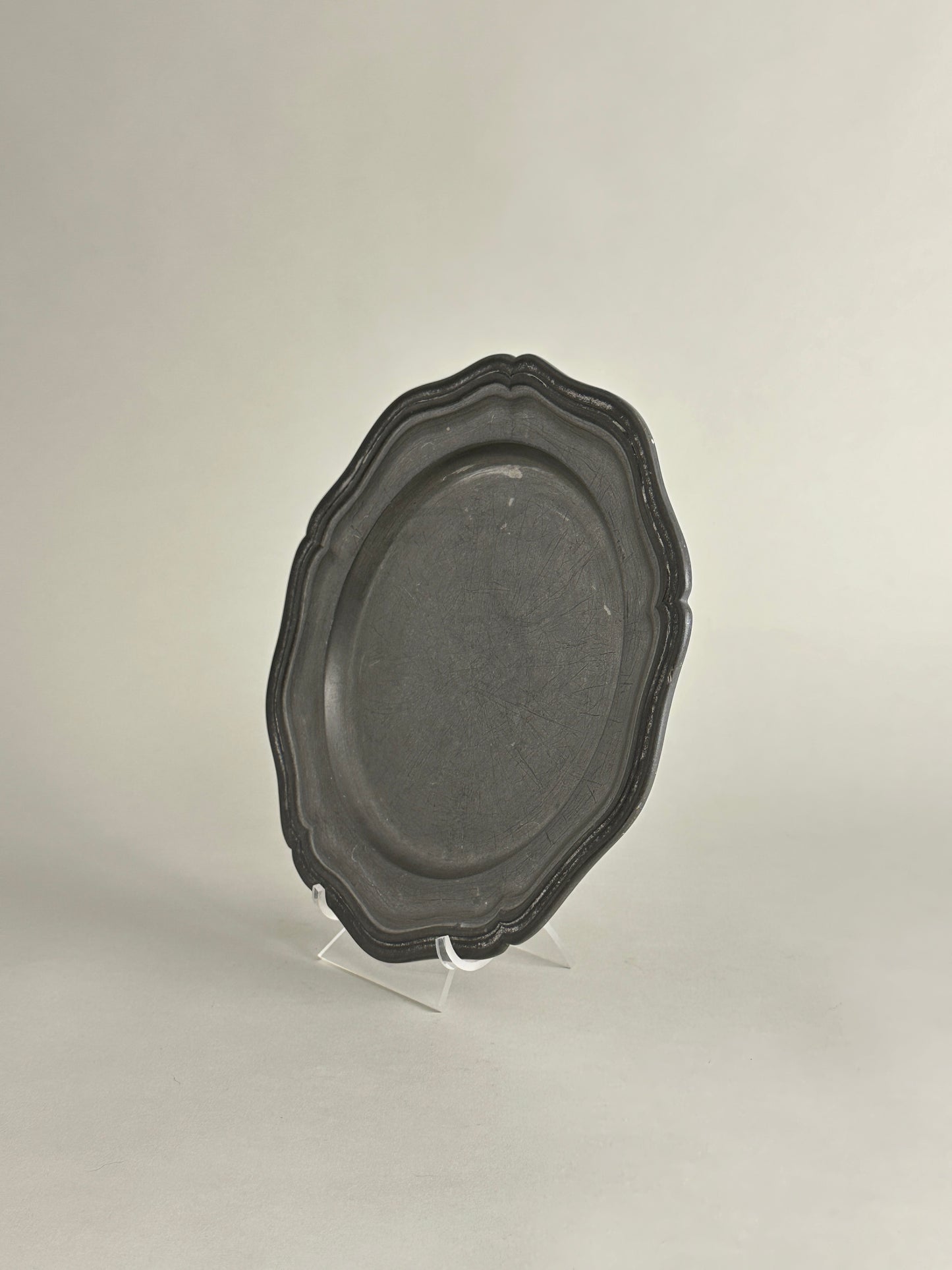 PEWTER PLATE WITH SCALLOPED EDGE - MARKED