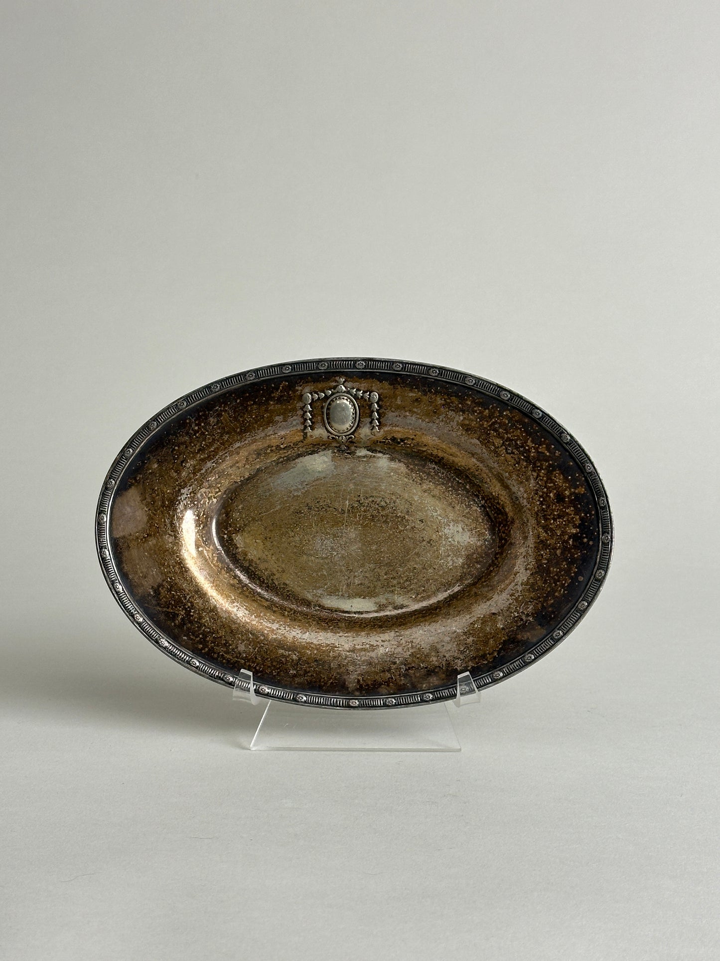 PATINATED SILVERPLATE OVAL DISH - MARKED