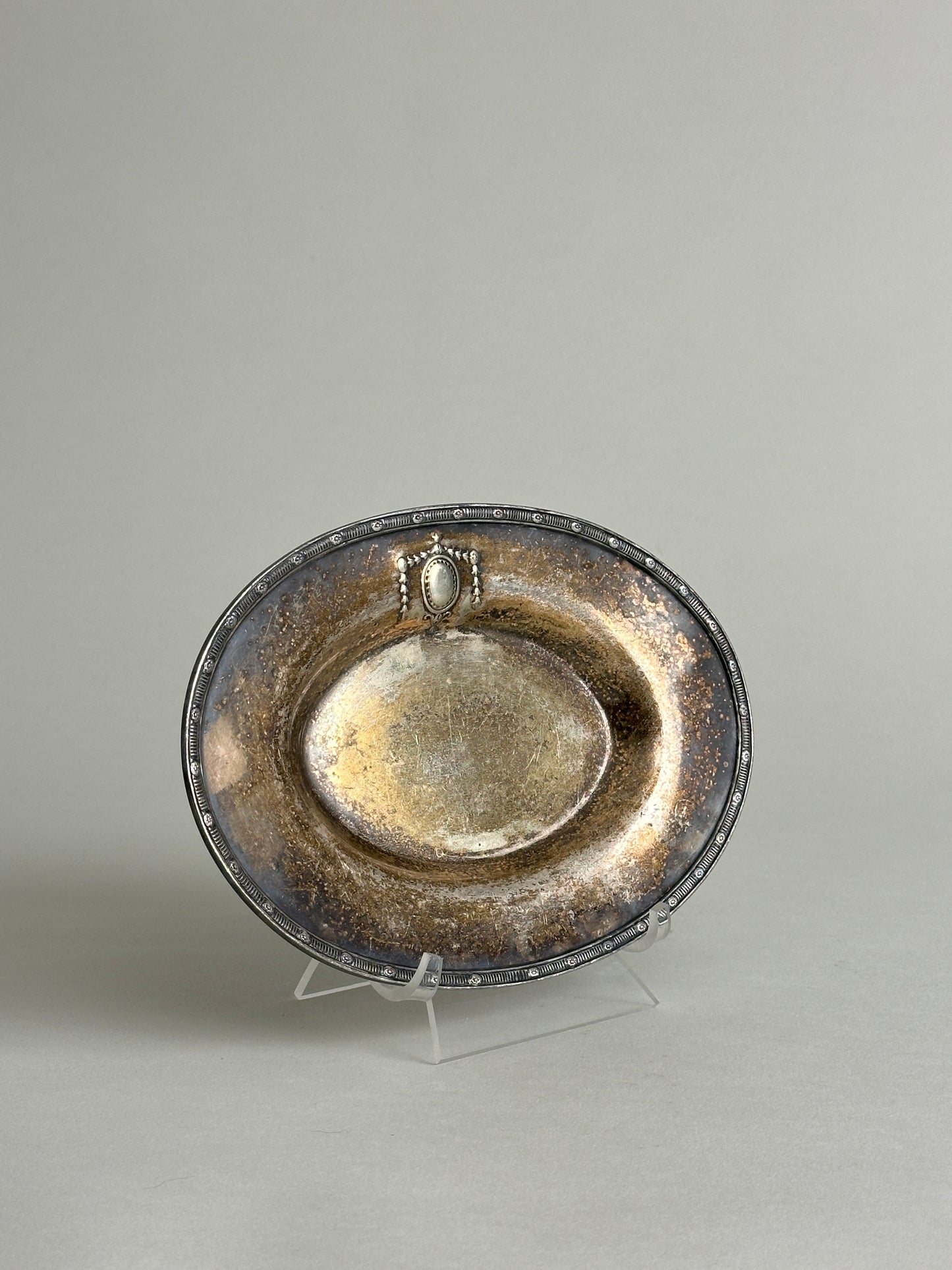 PATINATED SILVERPLATE OVAL DISH - MARKED